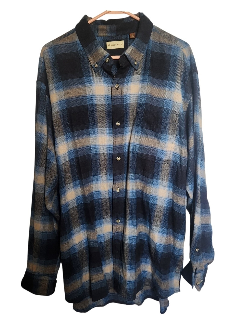 Hobbs Creek Blue And Beige Button Down Flannel 100% Cotton Mens XL Fall
